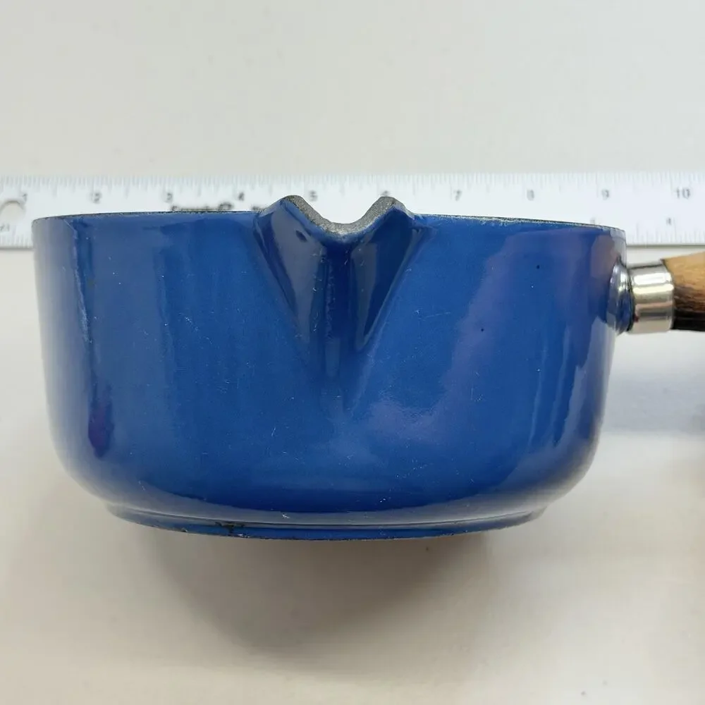 Vintage Le Creuset France #16 Enameled Cast Iron Saucepan – Blue Wood Handle